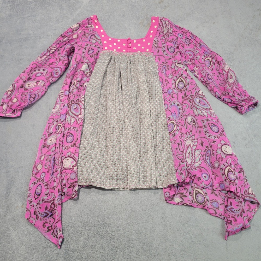 Monsoon Dress Girls 8-9Y Pink Paisley Mixed Print Handkerchief Hem Boho 11970